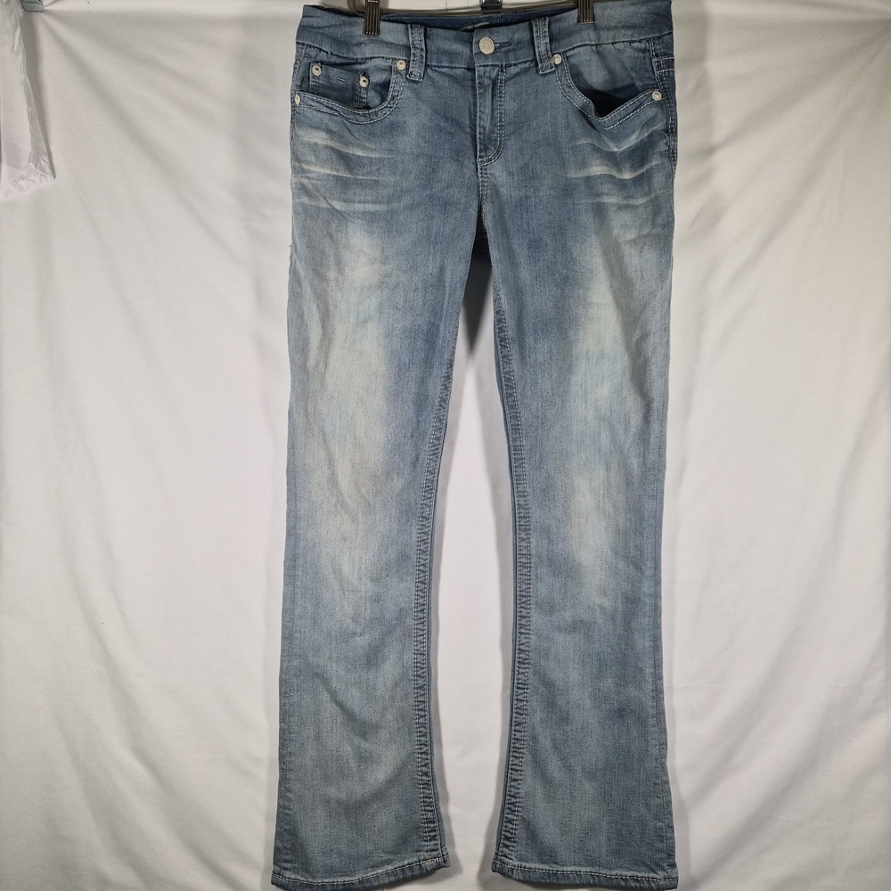2000s Y2K Seven7 Jeans Women's 14 Low Rise Bootcut Flare Bling Embroidered